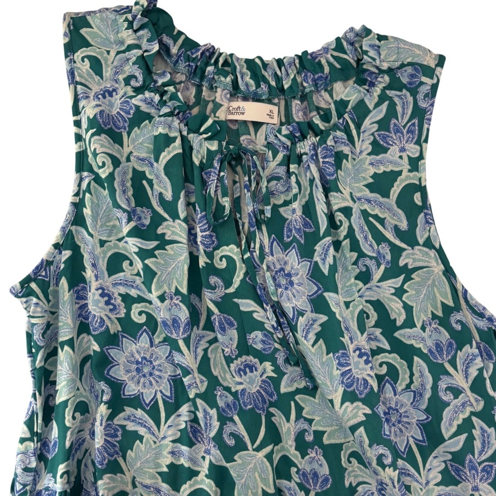 Croft & Barrow Maxi Dress Women XL Teal Blue Floral Tiered Boho NWT